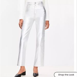 LOFT Silver Coated Hight Rise Straight Jeans, Size 14, NWT